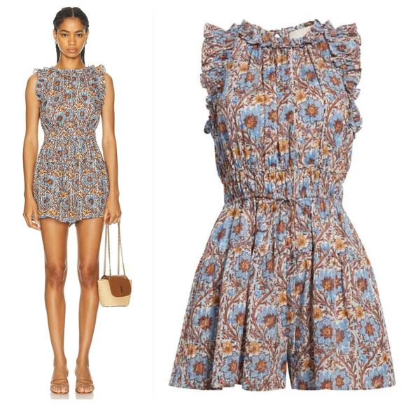 Ulla Johnson Orla Floral Romper in Caspia - Picture 1 of 16
